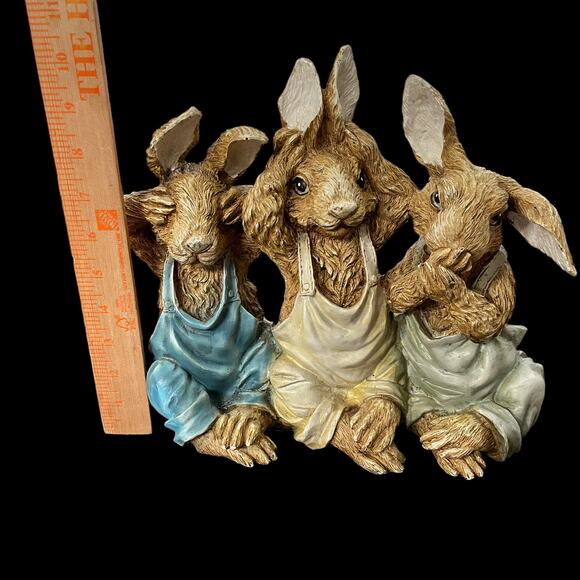Chrisdon Three Bunnies See No Evil Hear No Evil Speak No Evil Rabbit Figure - Picture 14 of 16